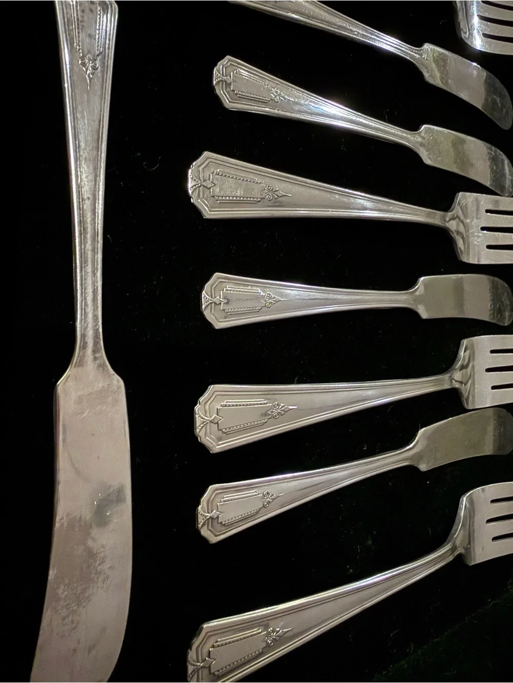 1935 Shelton Silver-plate Salad Fork and Knife set designed by Wm. A. Rogers